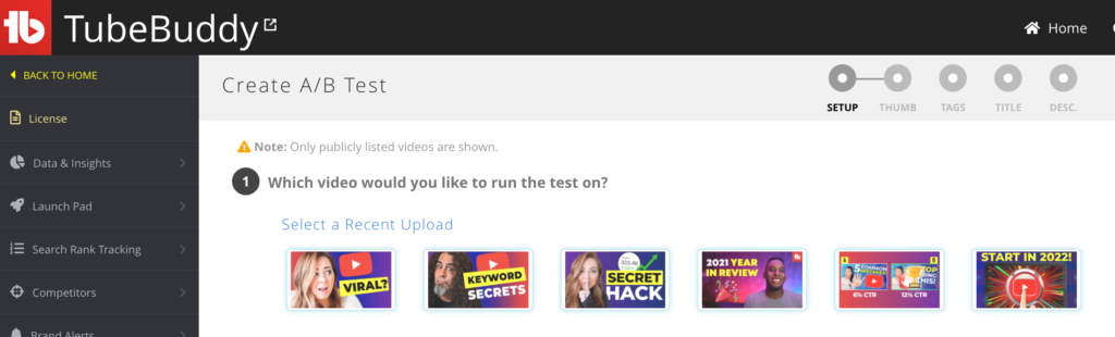 Best title for YouTube video: The TubeBuddy A/B testing interface