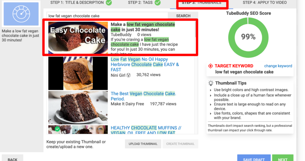 YouTube SEO: Thumbnail comparison with competitive videos in TubeBuddy SEO Studio. 