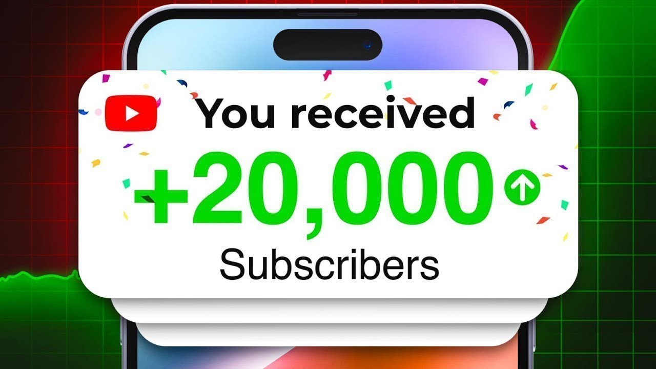 New YouTube subscribe button: A YouTube video thumbnail with text on screen that reads "You received +20,000 subscribers"