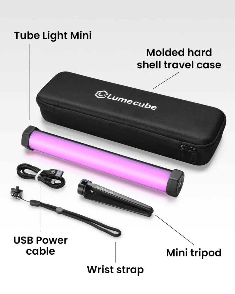 Lume Tube RGB Tube Light Mini with case and accessories