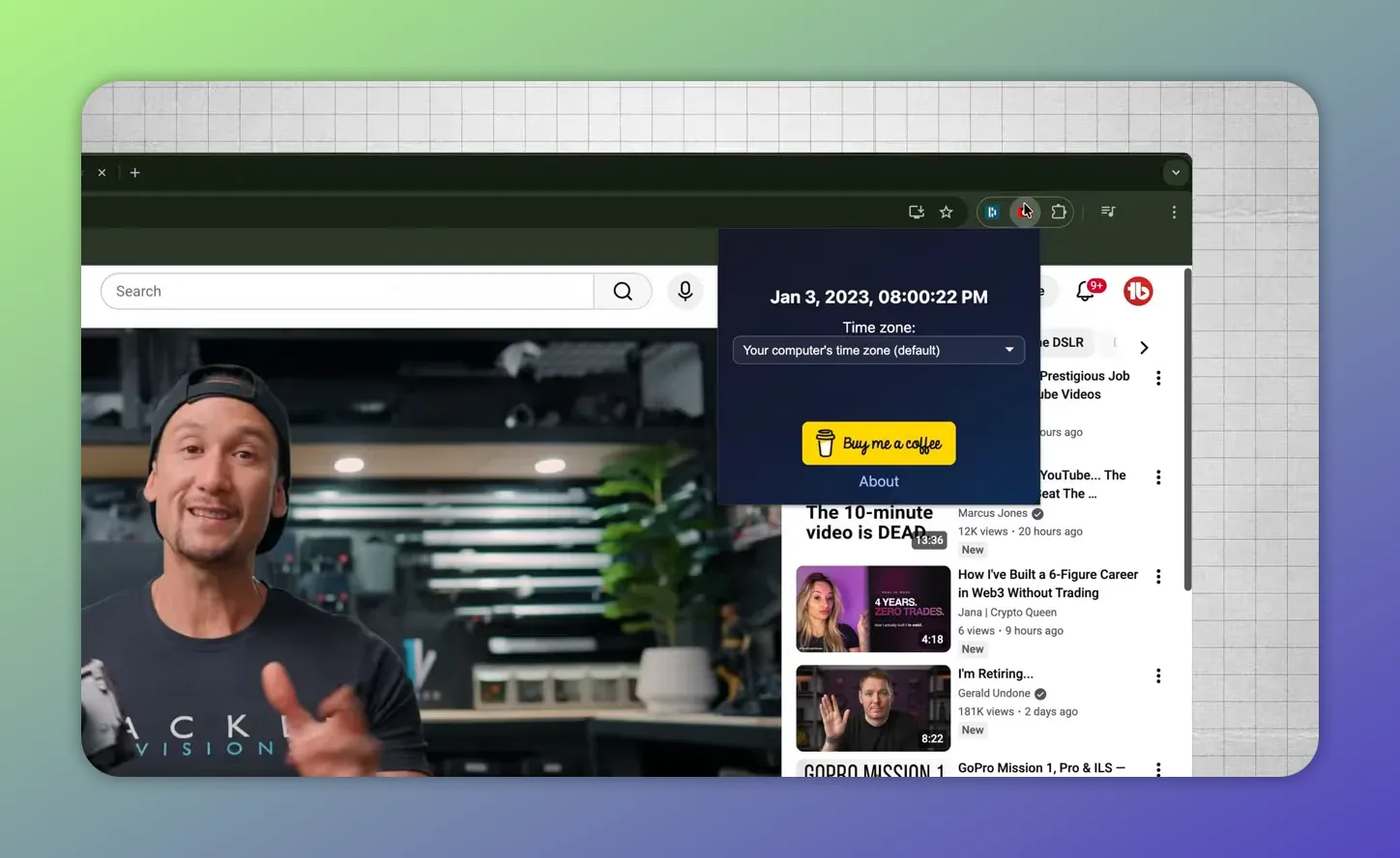 Popup window displaying exact upload date and time for a YouTube video after installing the Upload Time extension