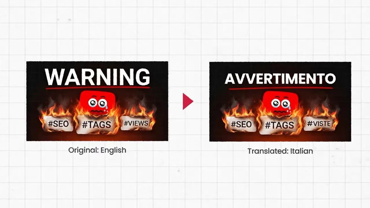 Side-by-side thumbnail comparison with English Warning and Italian Avvertimento