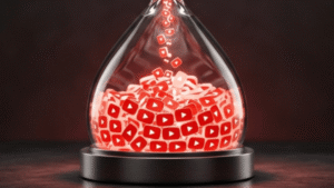 The bottom half of An hourglass filled with YouTube play button icons falling from the top to suggest YouTube watch time