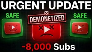 video thumbnail for 'This New YouTube Rule Is Killing Entire Channels' text reads: URGENT UPDATE" at the top and "-8,000 Subs" at the bottom.
