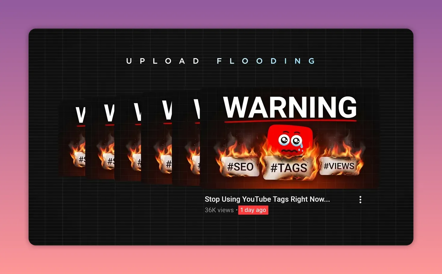 Upload flooding graphic showing many repeated thumbnails beside a larger warning thumbnail