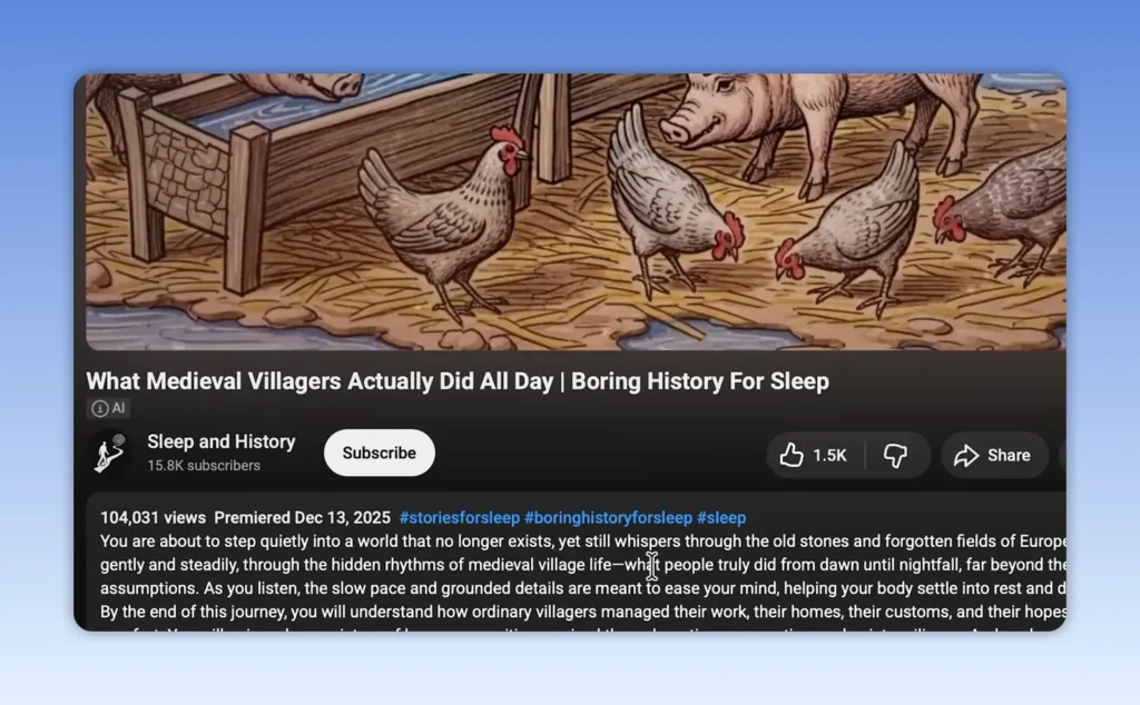 YouTube watch page with an AI label shown below the video title and above the description