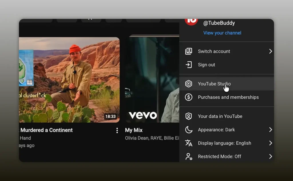 YouTube Studio content dashboard showing a list of uploaded videos