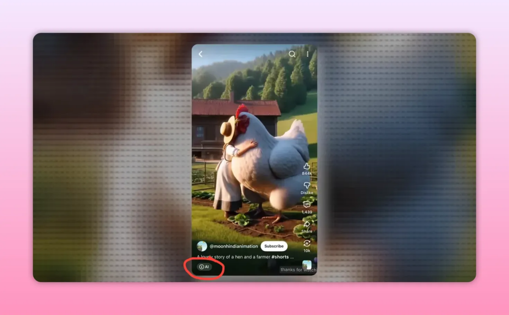 Vertical Short showing a small AI label overlay near the lower left of the video