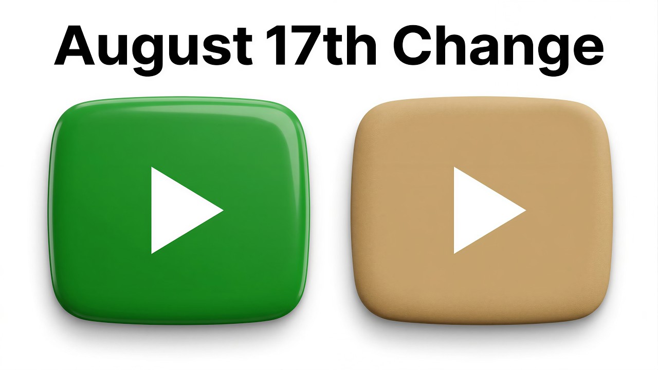 thumbnail image from video relating to YouTube channel pricing update. White background. Plain black text that reads: "August 17th Change." Below that, two YouTube play button icons. One in green with a white play symbol, one in beige with a white play symbol